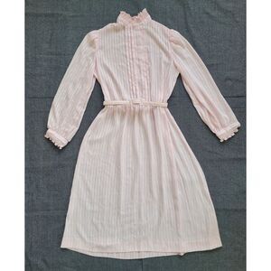 Vintage 70s Pink Rainbow Stripe Dress Belt Midi Retro Mod‎ S/M